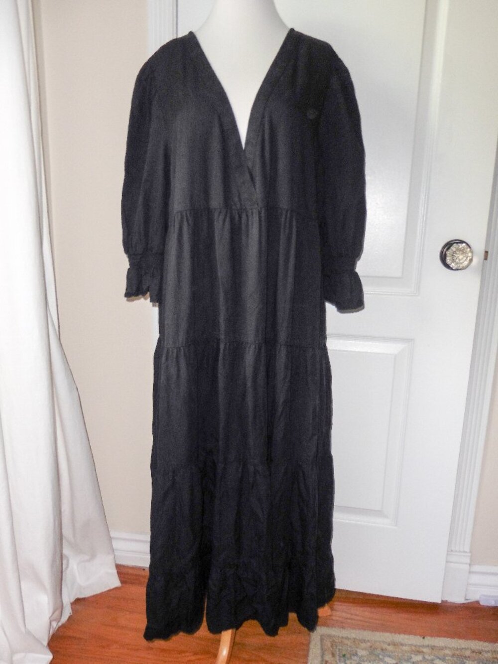 The Drop Black V-Neck Short Sleeve Tiered Soft Tencel Midi Dress XXL